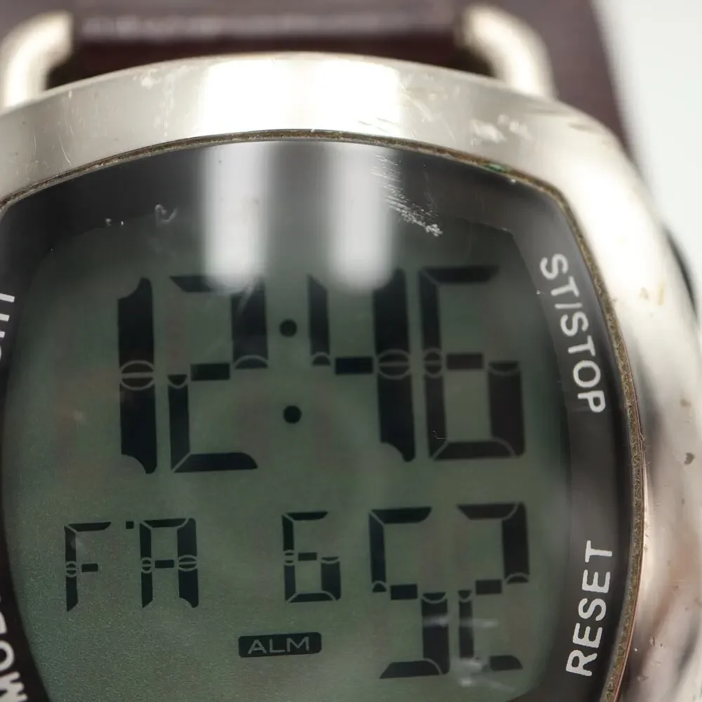 Kenneth Cole Reaction Square Digital 37mm Watch Y2K Wide Leather w New Battery